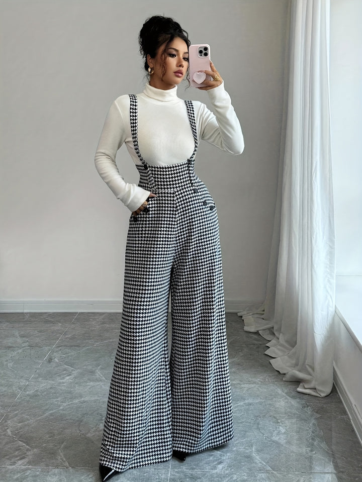 Combinaison Salopette à Motif Pied-de-Poule Femme