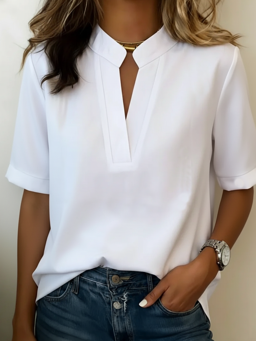 Blouse Fluide Col V Manches Mi-Longues Femme