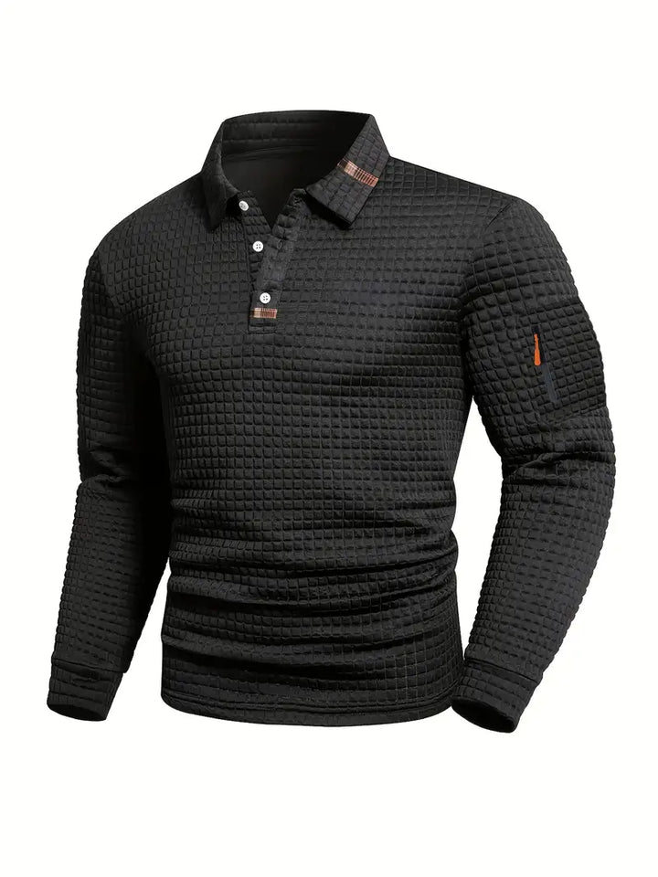 Polo Texturé à Manches Longues Homme