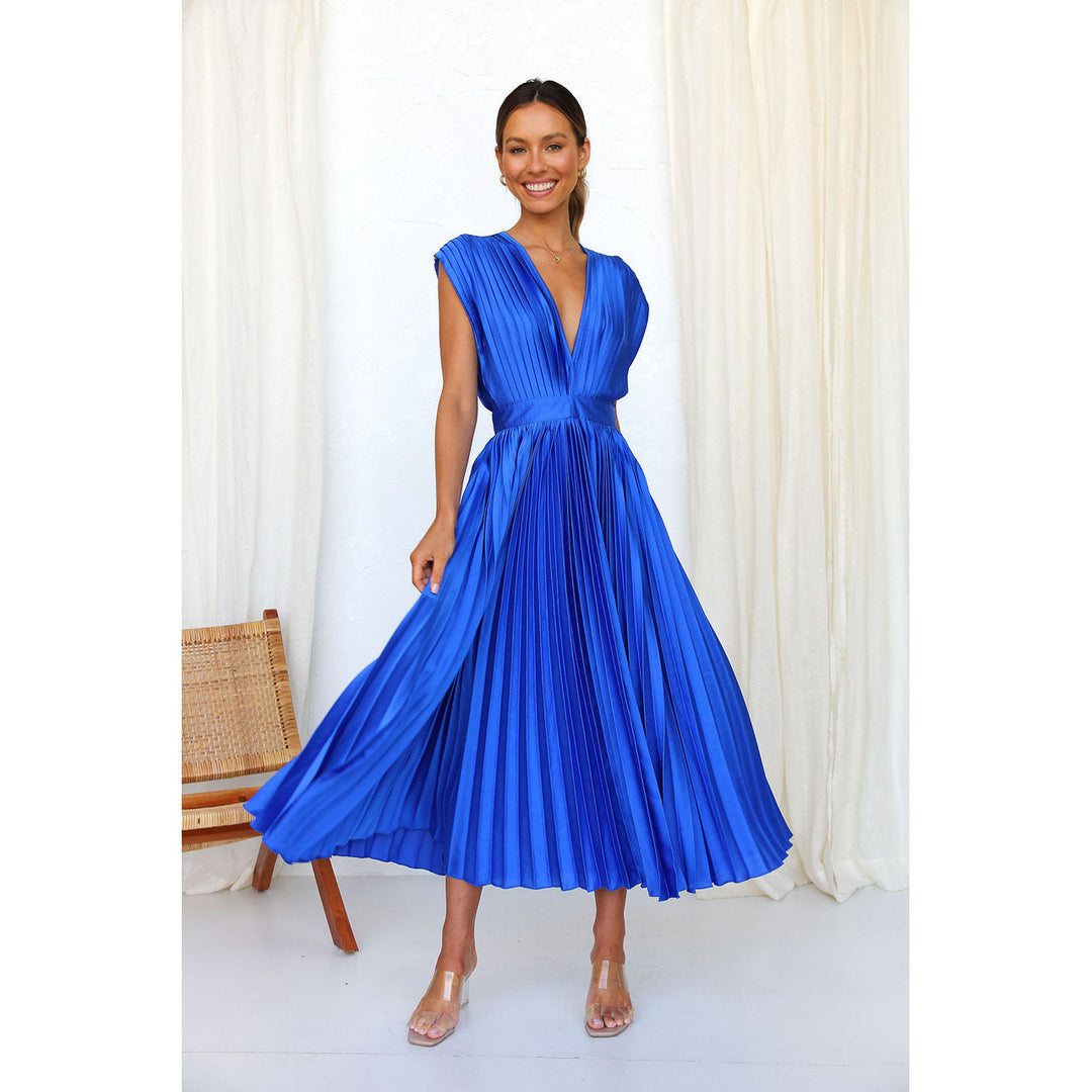 Robe Midi Plissé Soleil Décolleté V Femme
