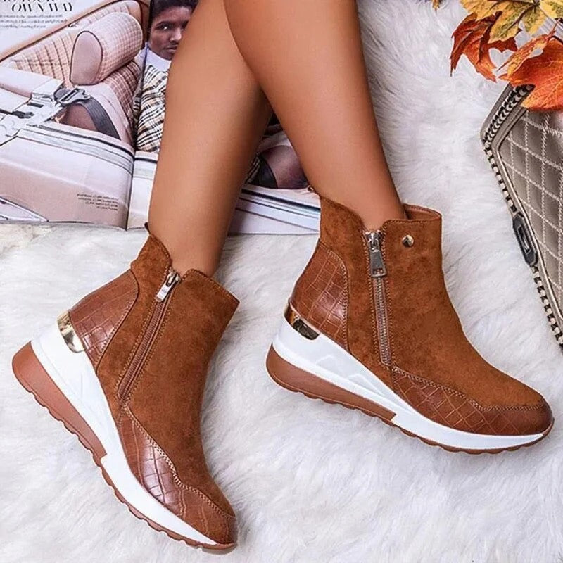 Bottines Zippées à Semelle Compensée Femme