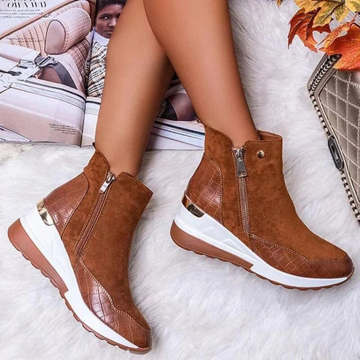 Bottines Zippées à Semelle Compensée Femme
