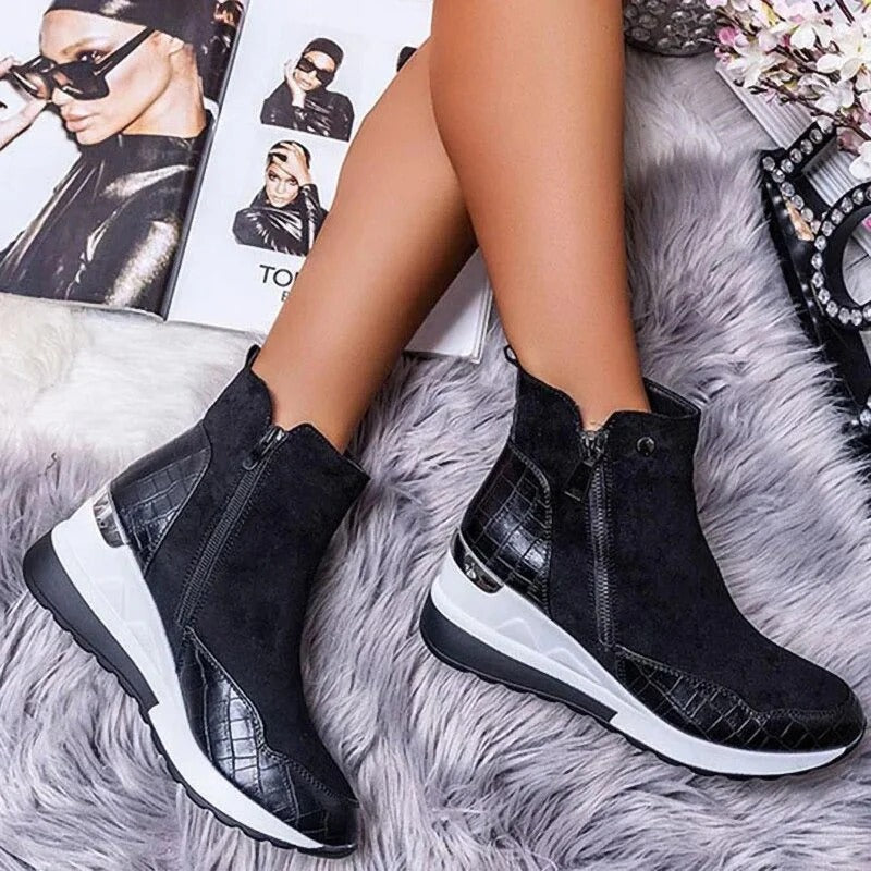Bottines Zippées à Semelle Compensée Femme