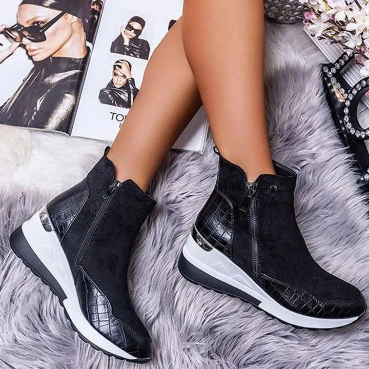 Bottines Zippées à Semelle Compensée Femme