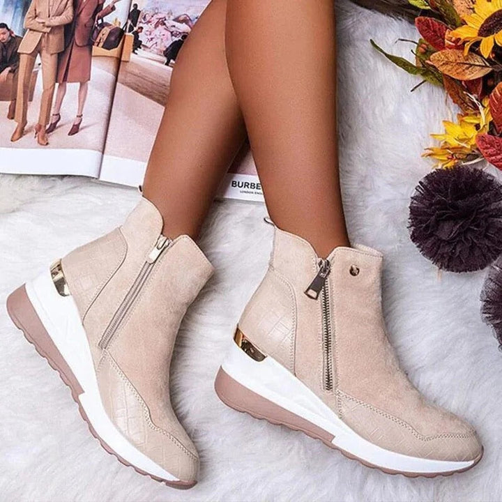 Bottines Zippées à Semelle Compensée Femme