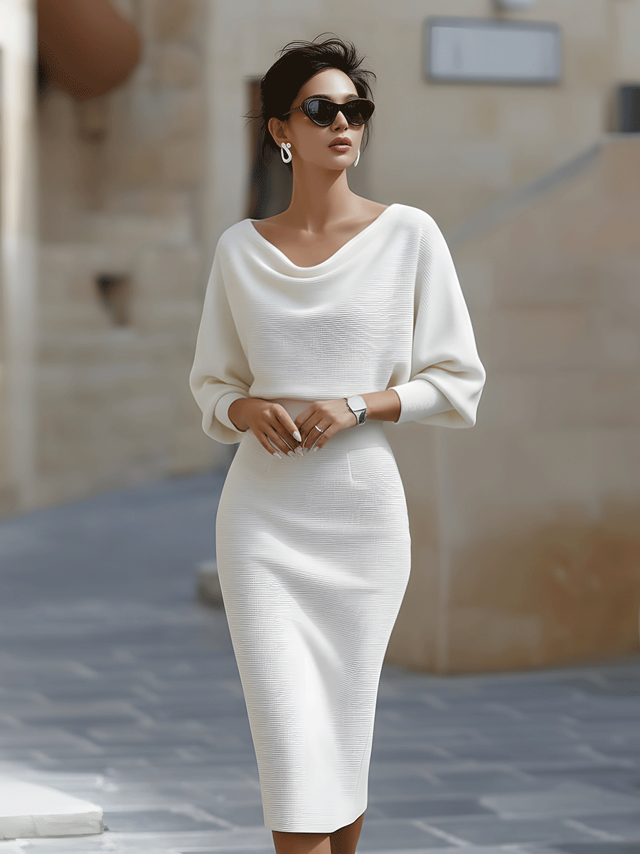 Robe Midi Drapée Ajustée Femme