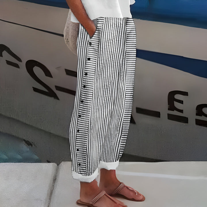 Pantalon Rayé Boutons Femme