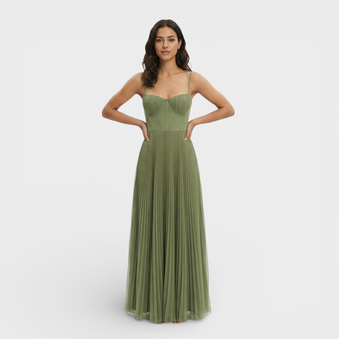 Robe Longue Plissée Corset Femme