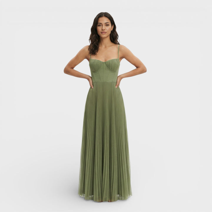 Robe Longue Plissée Corset Femme