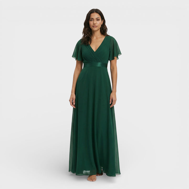 Robe Longue Fluide Manches Volantes Femme