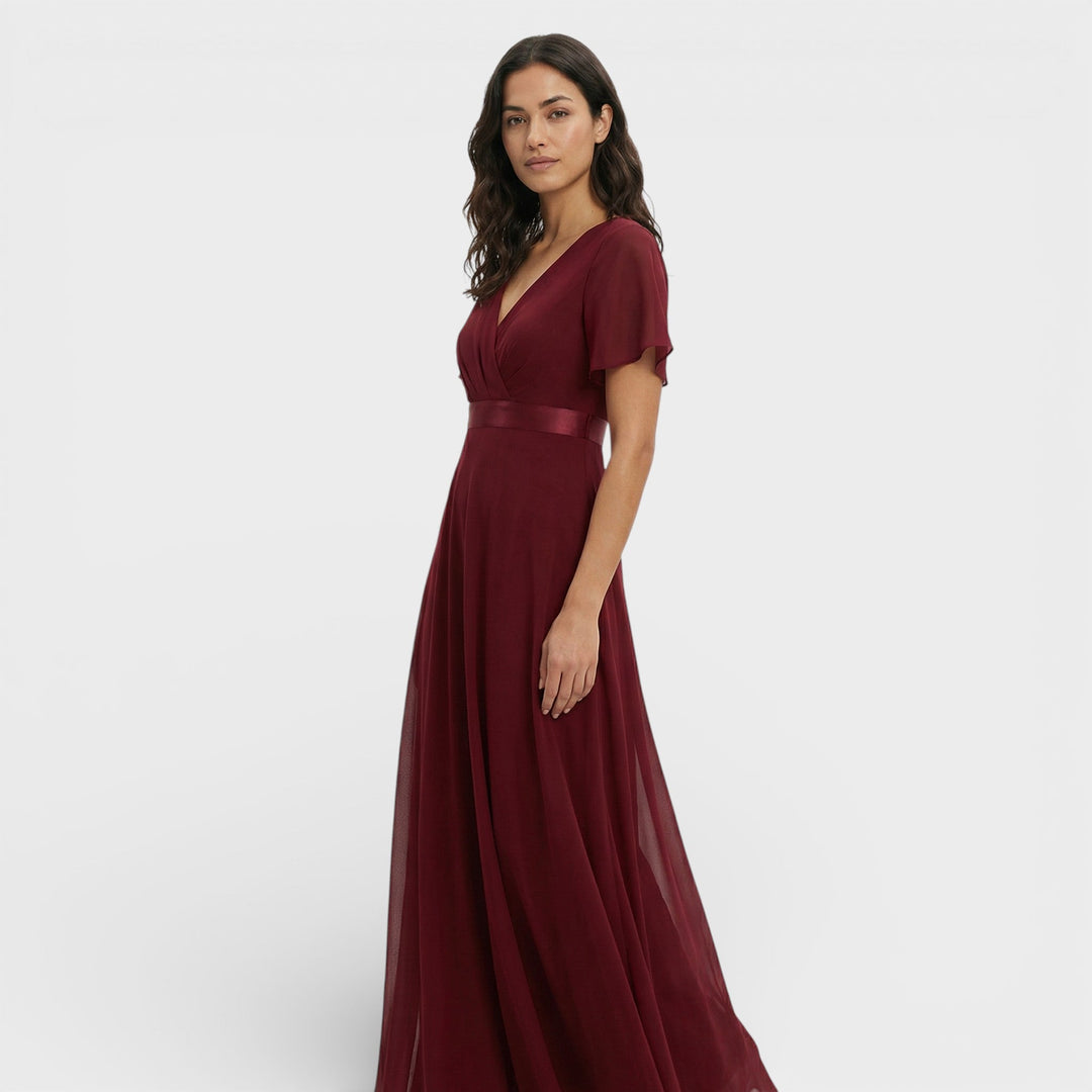 Robe Longue Fluide Manches Volantes Femme