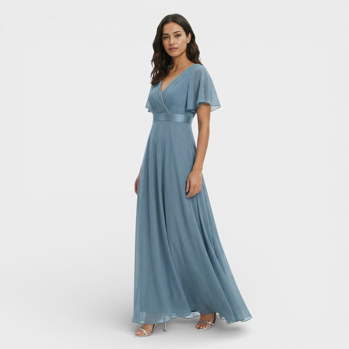 Robe Longue Fluide Manches Volantes Femme