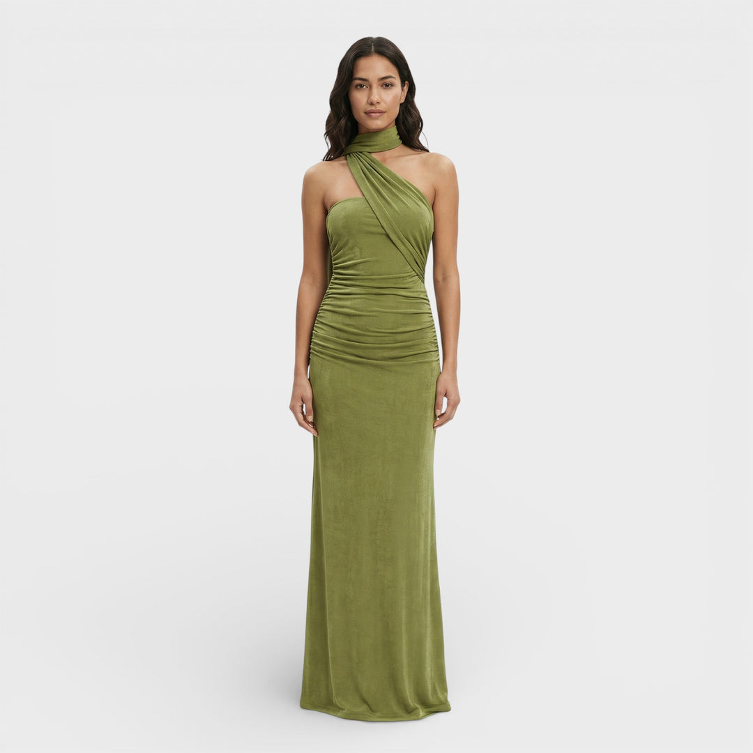 Robe Longue Halter Froncée Femme