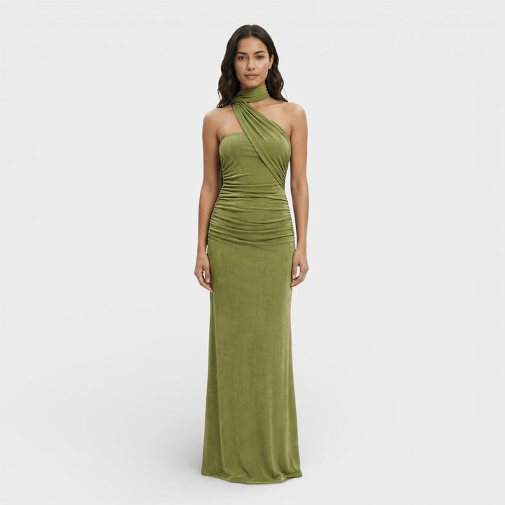 Robe Longue Halter Froncée Femme