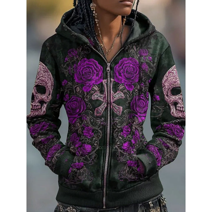 Sweat à Capuche Zippé Crâne Roses Homme
