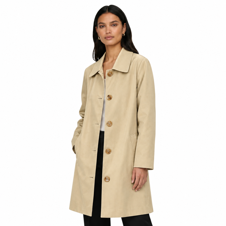 Manteau Long à Boutons et Col Classique Femme