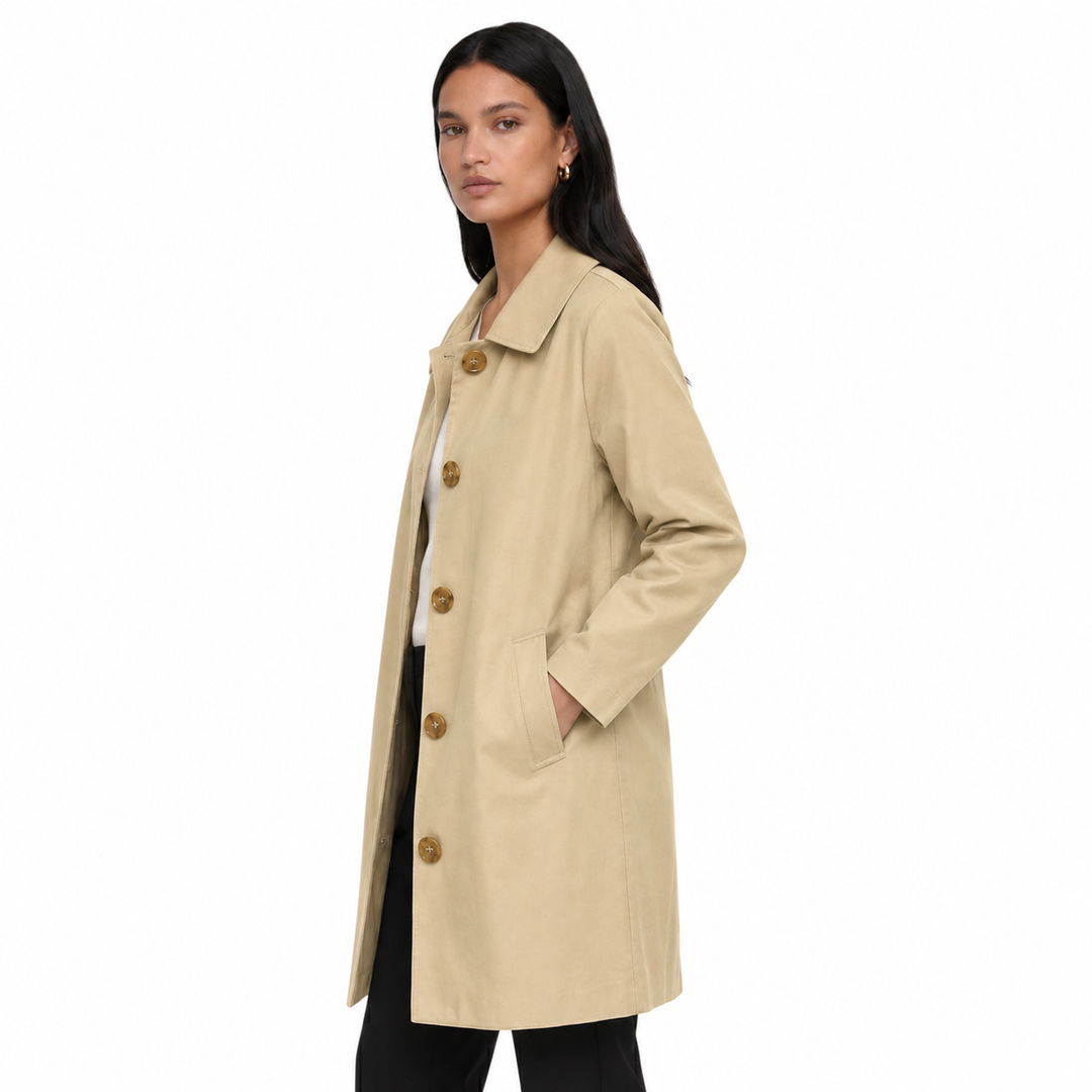 Manteau Long à Boutons et Col Classique Femme