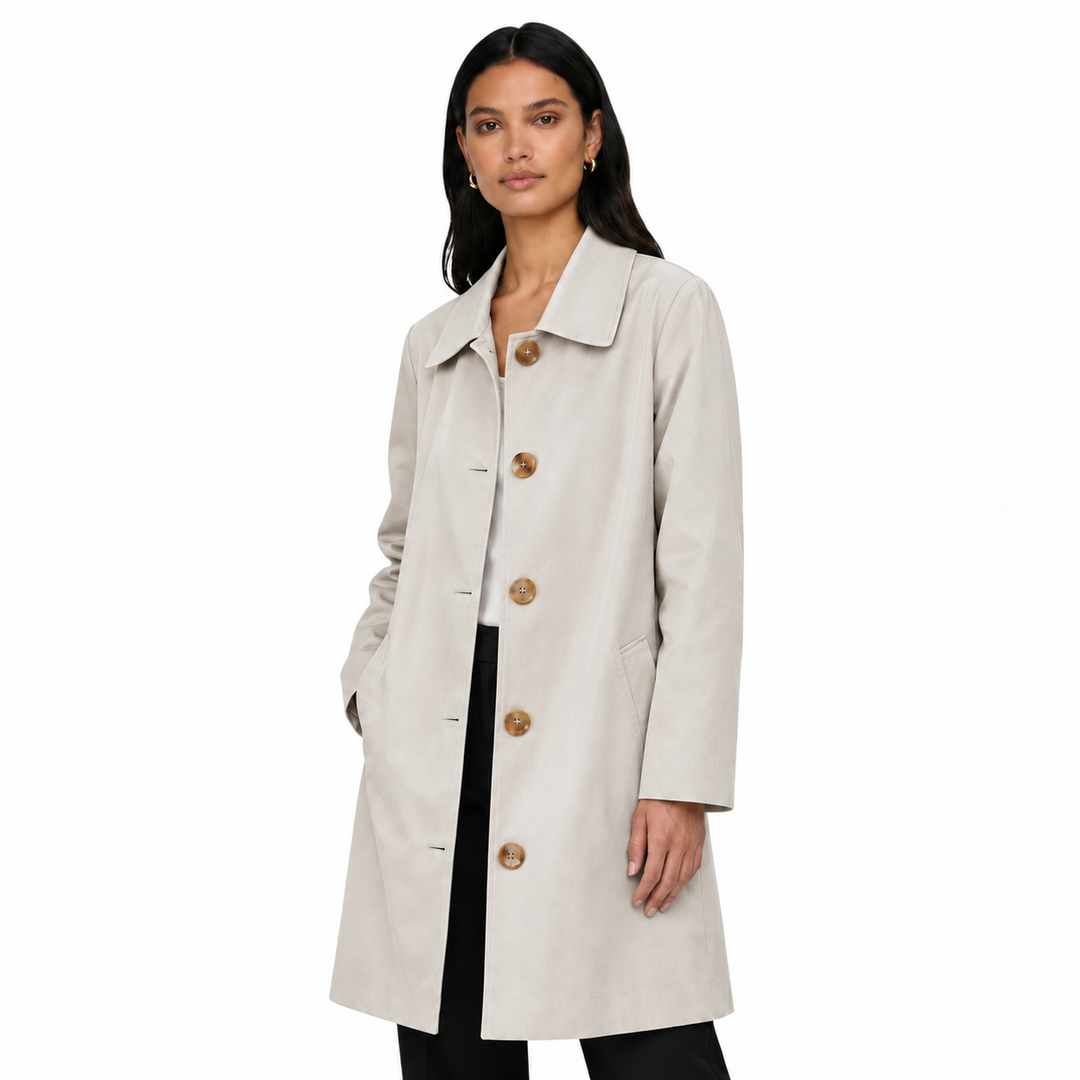 Manteau Long à Boutons et Col Classique Femme