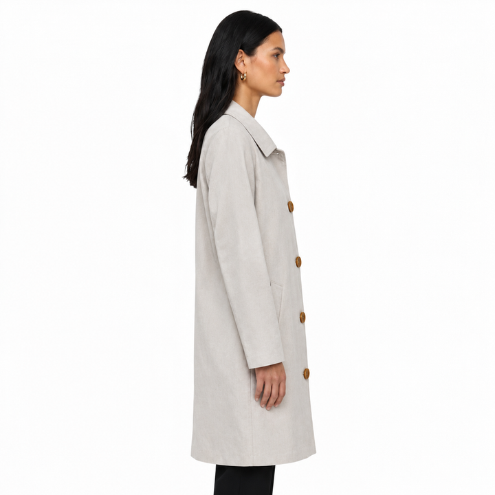 Manteau Long à Boutons et Col Classique Femme