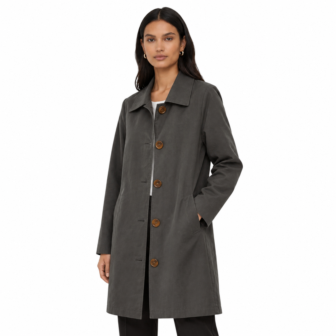 Manteau Long à Boutons et Col Classique Femme
