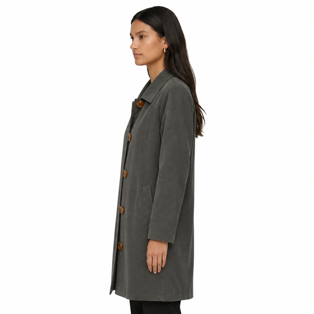 Manteau Long à Boutons et Col Classique Femme