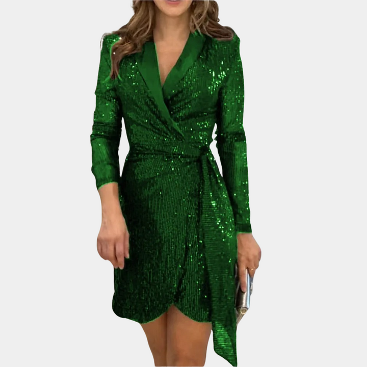 Robe Portefeuille Pailletée Manches Longues Femme