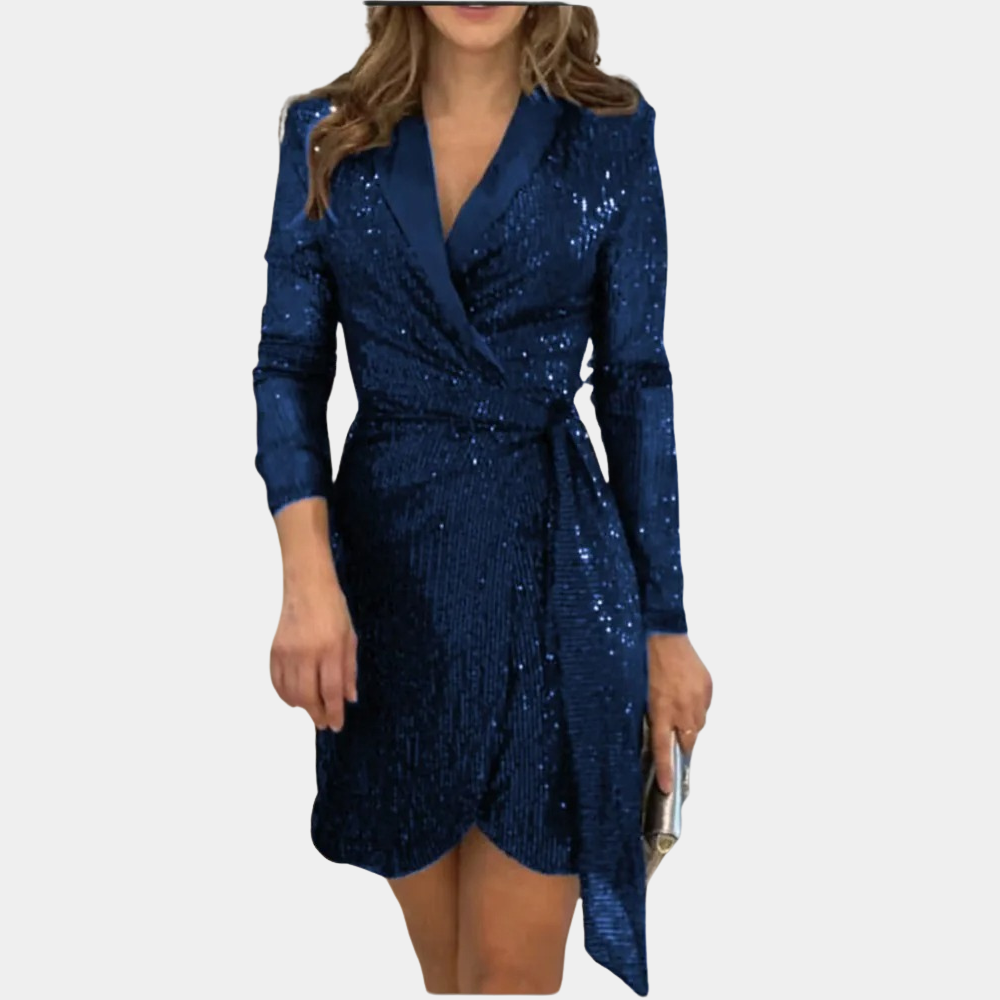 Robe Portefeuille Pailletée Manches Longues Femme