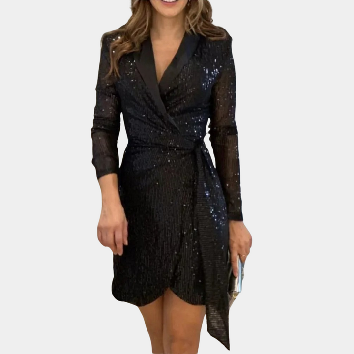 Robe Portefeuille Pailletée Manches Longues Femme