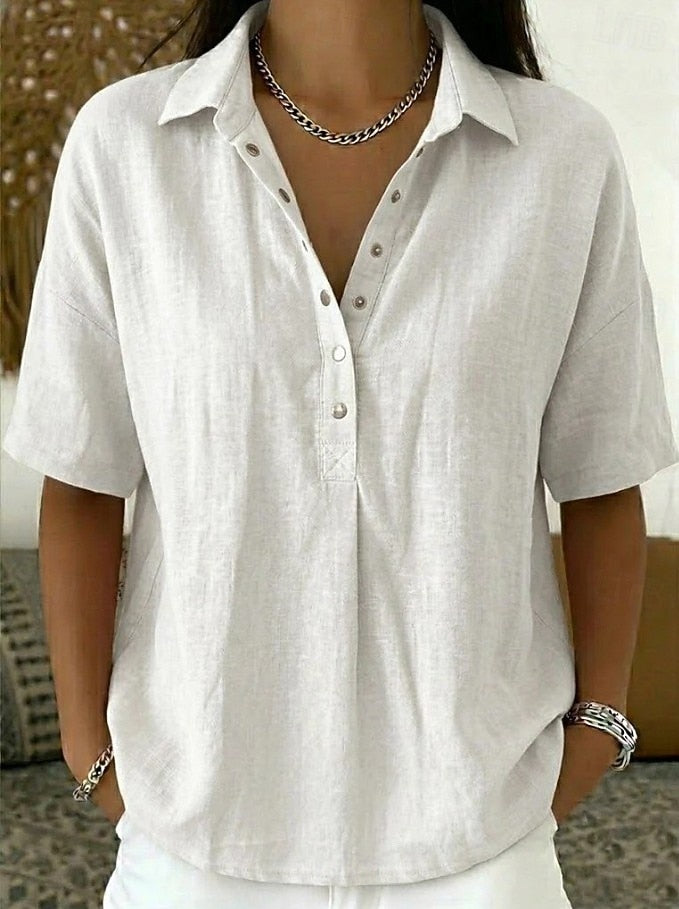 Chemise Effet Lin Manches Courtes Femme