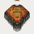 Poncho Halloween À Franges Avec Motifs Citrouilles Femme