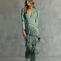 Robe Longue à Franges Et Décolleté En V Femme