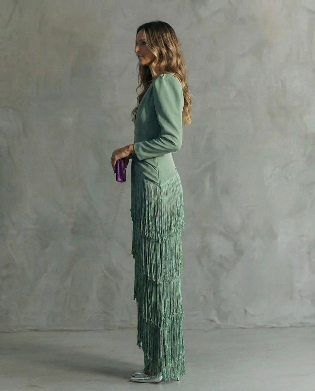 Robe Longue à Franges Et Décolleté En V Femme