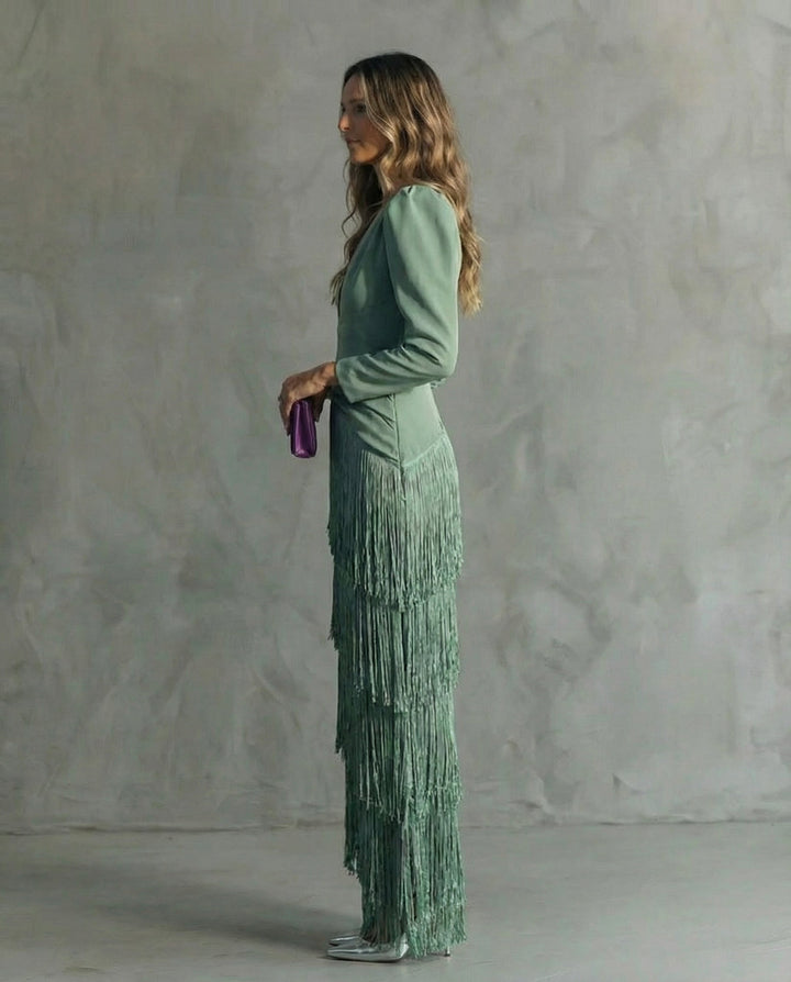 Robe Longue à Franges Et Décolleté En V Femme