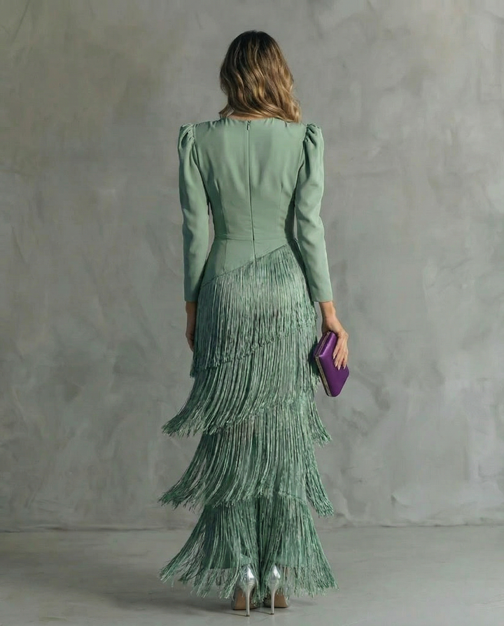 Robe Longue à Franges Et Décolleté En V Femme