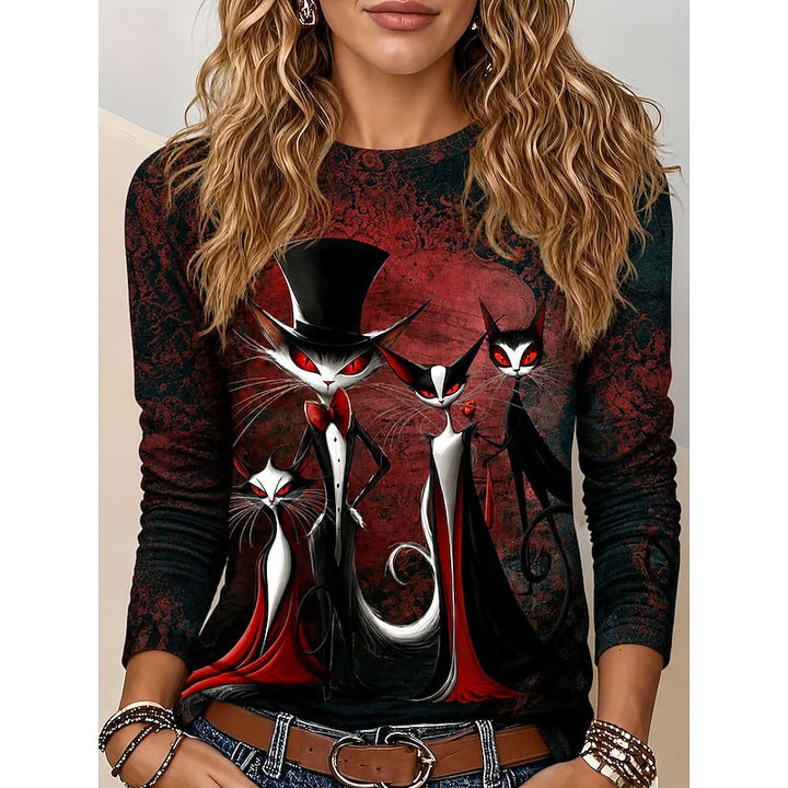 Haut Halloween Imprimé Chats Gothiques Femme