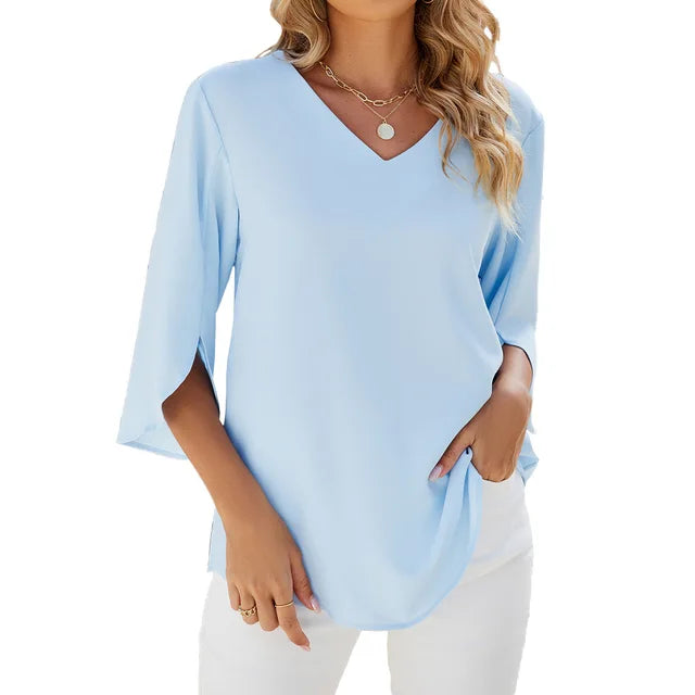 Blouse Décontractée Col V Femme