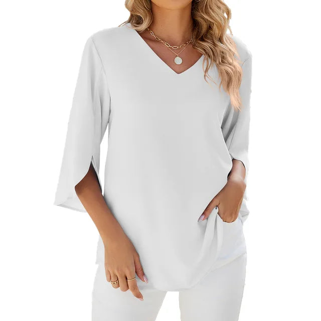 Blouse Décontractée Col V Femme