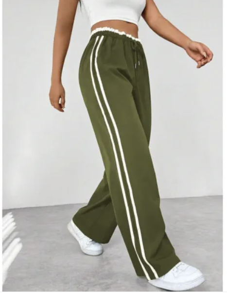 Pantalon Jogging Taille Haute à Jambes Larges Femme