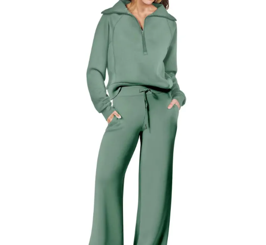 Ensemble avec Haut Zippé et Pantalon Large Femme