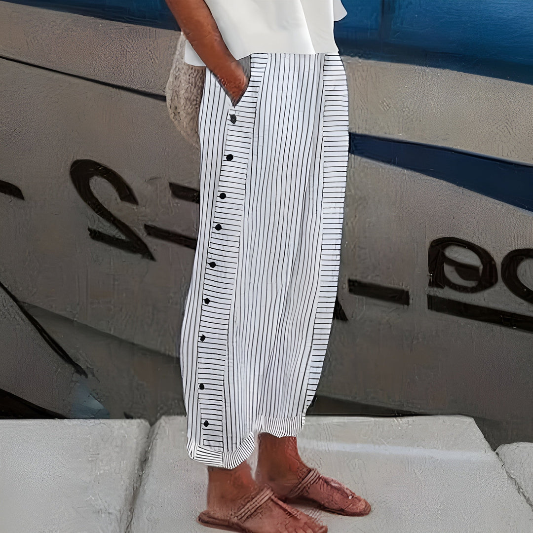 Pantalon Rayé Boutons Femme