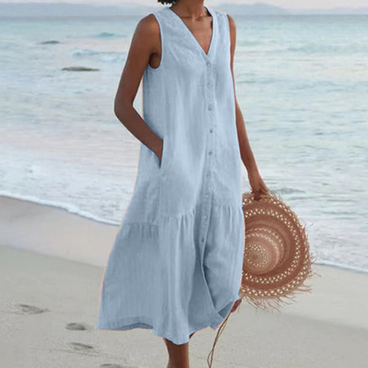 Robe Longue Boutonnée Sans Manches Femme