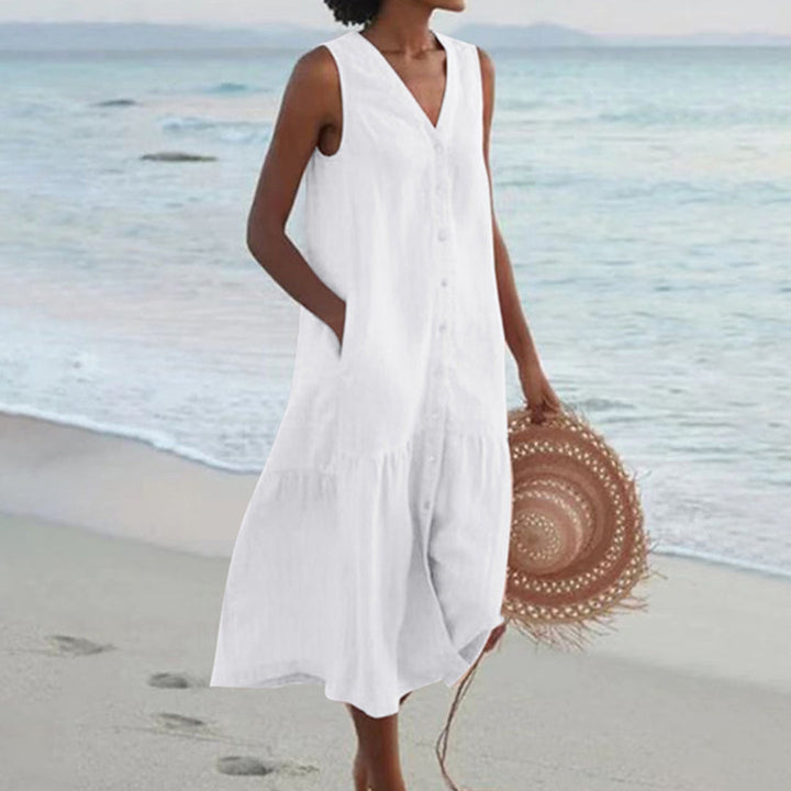 Robe Longue Boutonnée Sans Manches Femme
