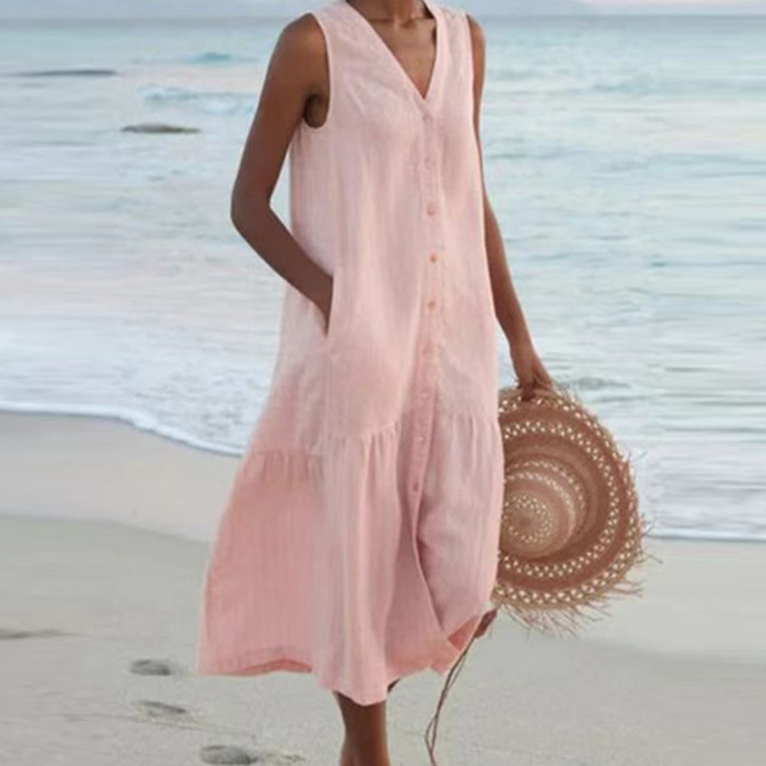 Robe Longue Boutonnée Sans Manches Femme