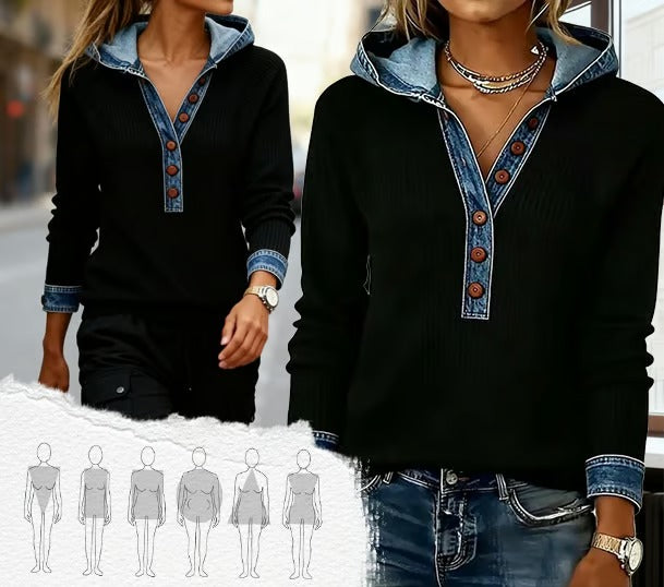 Pull À Capuche Boutonné Femme