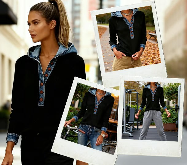 Pull À Capuche Boutonné Femme