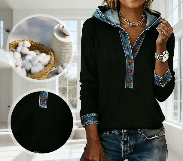 Pull À Capuche Boutonné Femme