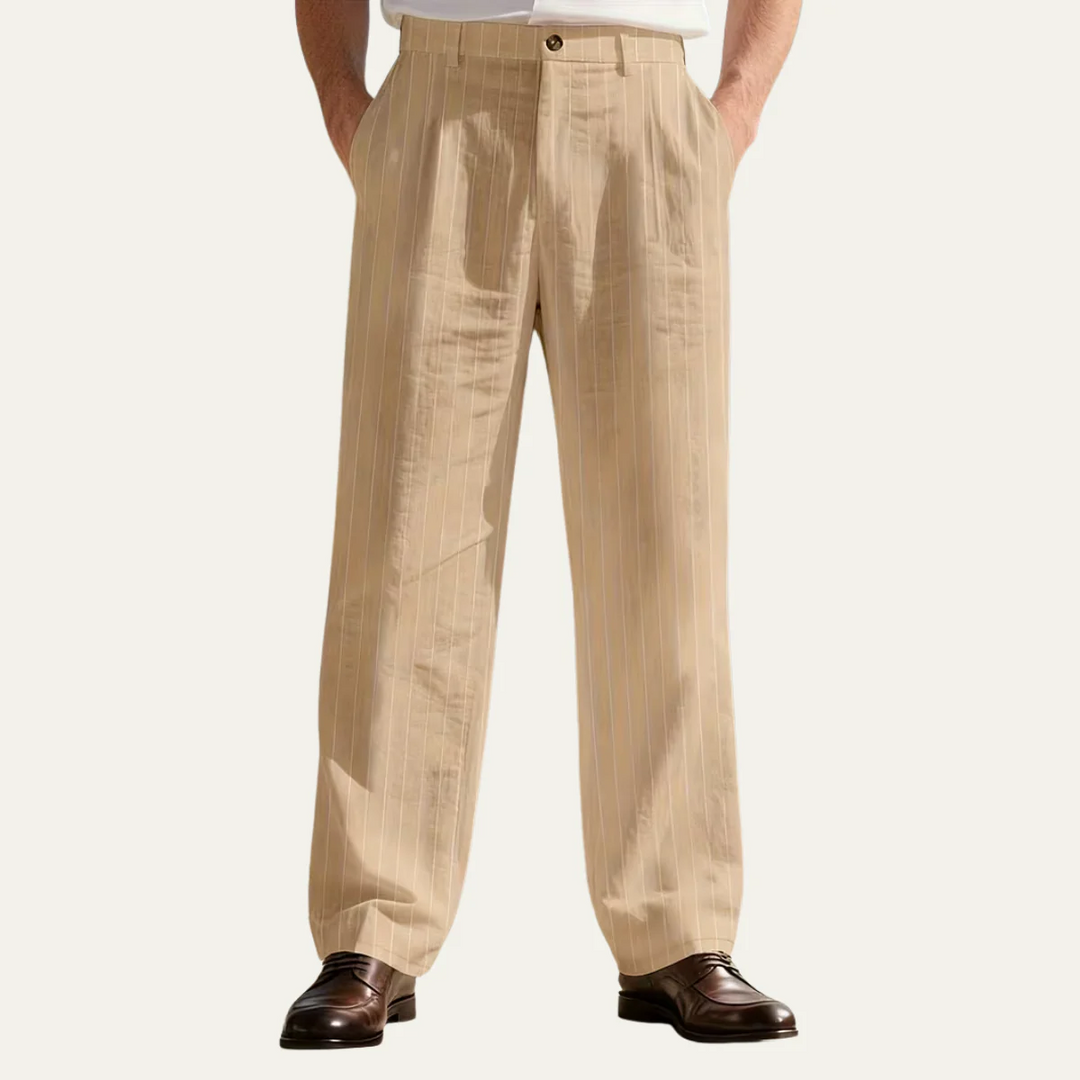 Pantalon Habillé à Rayures Fines et Pinces Homme