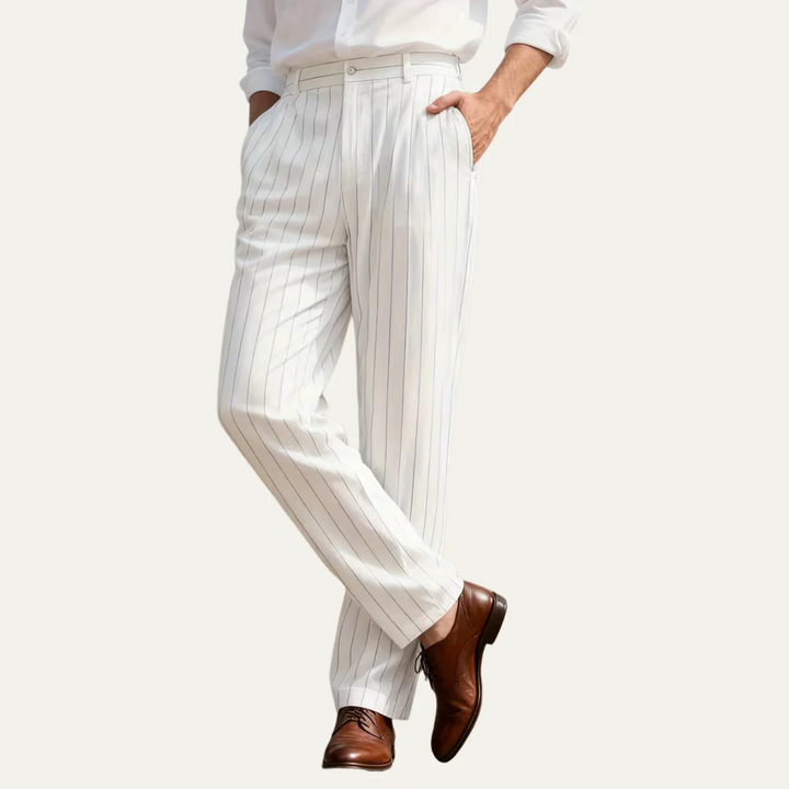 Pantalon Habillé à Rayures Fines et Pinces Homme
