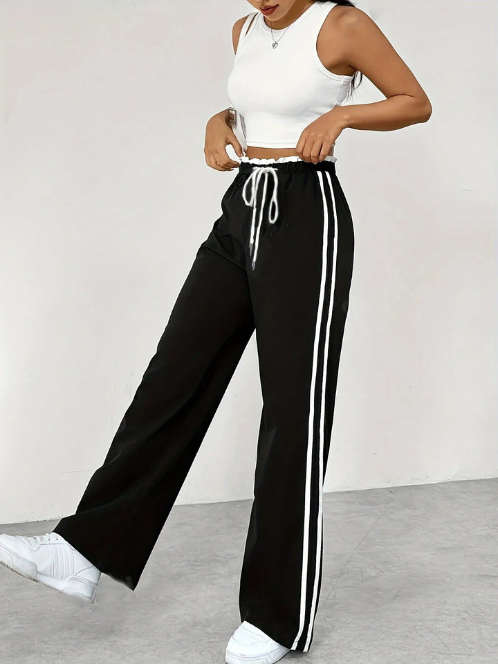 Pantalon Jogging Taille Haute à Jambes Larges Femme