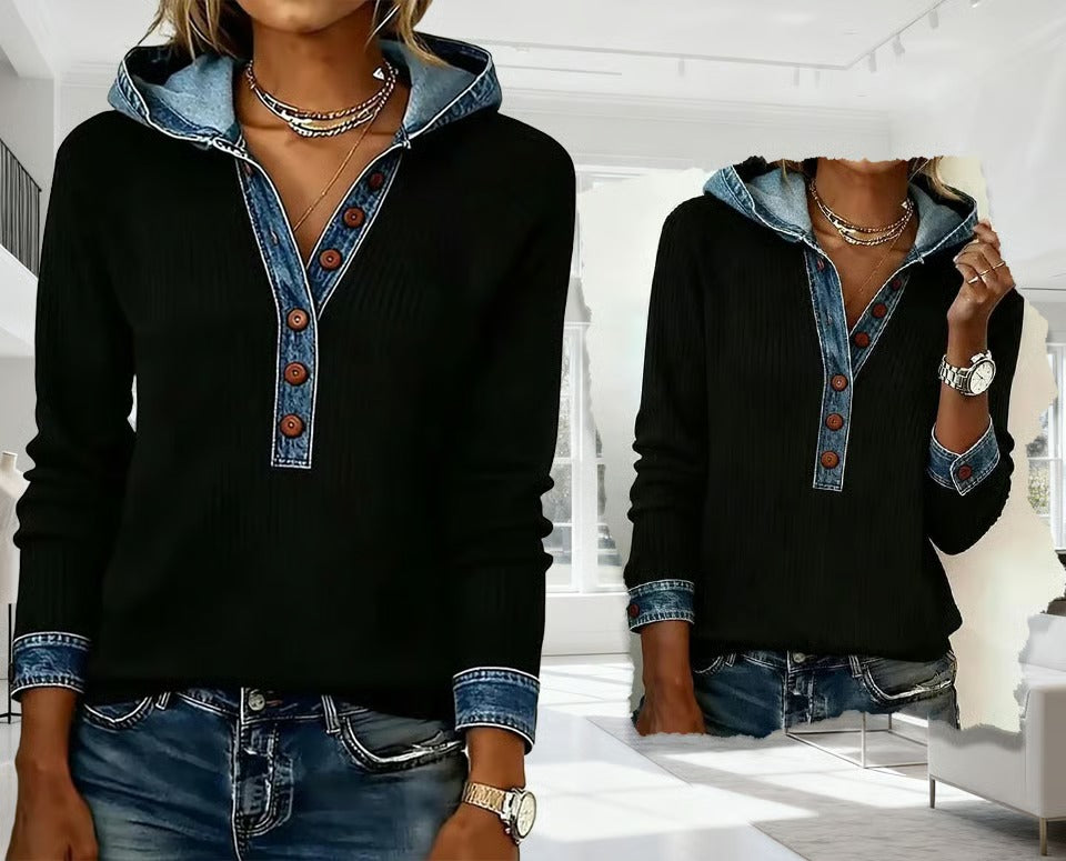 Pull À Capuche Boutonné Femme